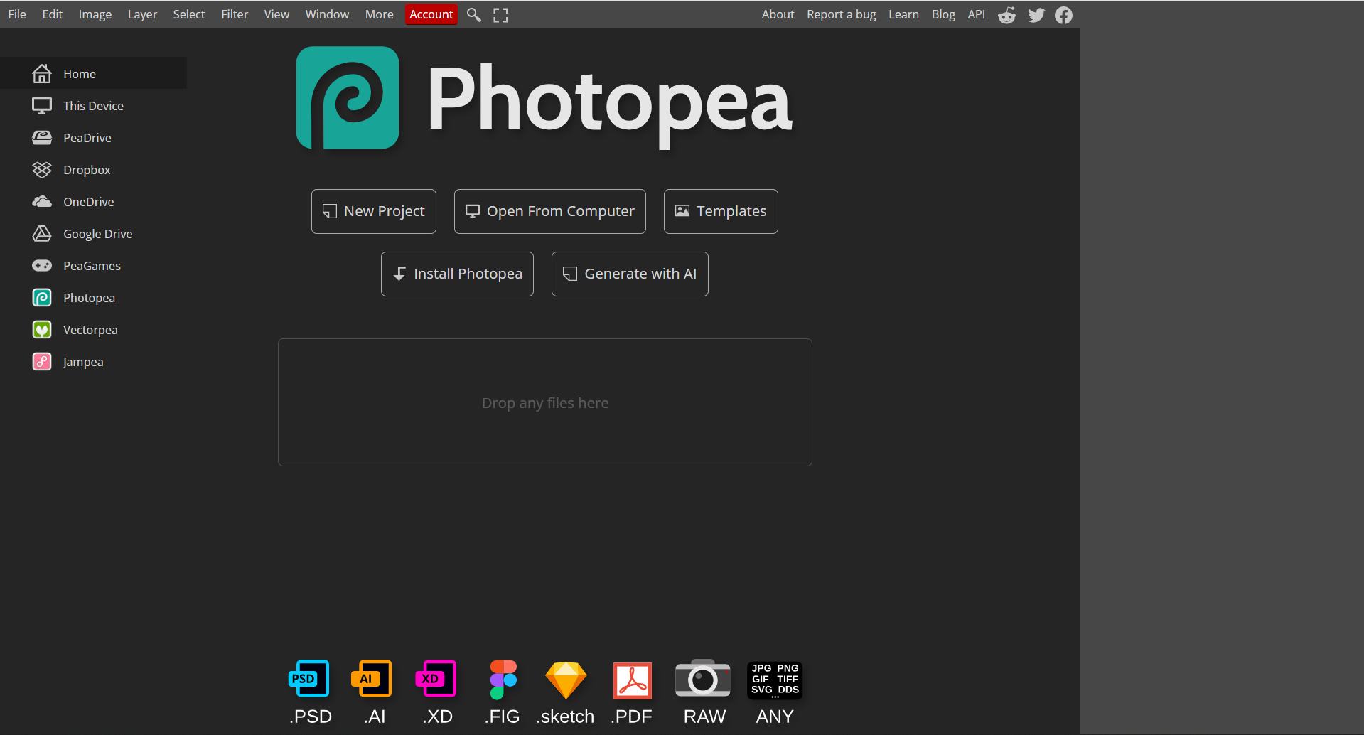 Photopea home page